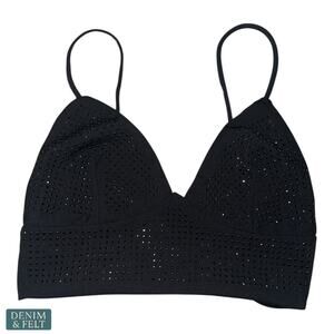 NEW Day G Black Rhinestone Bralette Sparkle Festival Glam V-Neck Stretch